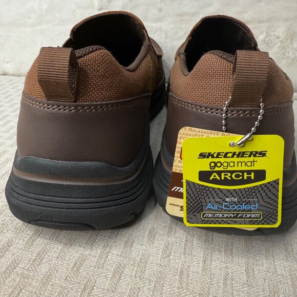 Skechers Mens Relaxed Fit Brown Leather Slip-Ons Size 11 Air-Cooled Memory Foam - Picture 3 of 9